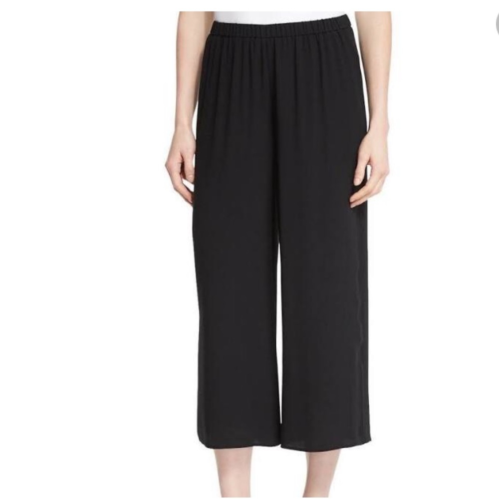 Eileen Fisher || $238 Work Casual Pull Up Black Silk Crepe Pants NWT